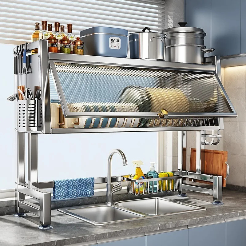 【COD】2/3 layer plating 304 stainless steel dish rack kitchen cutlery ...