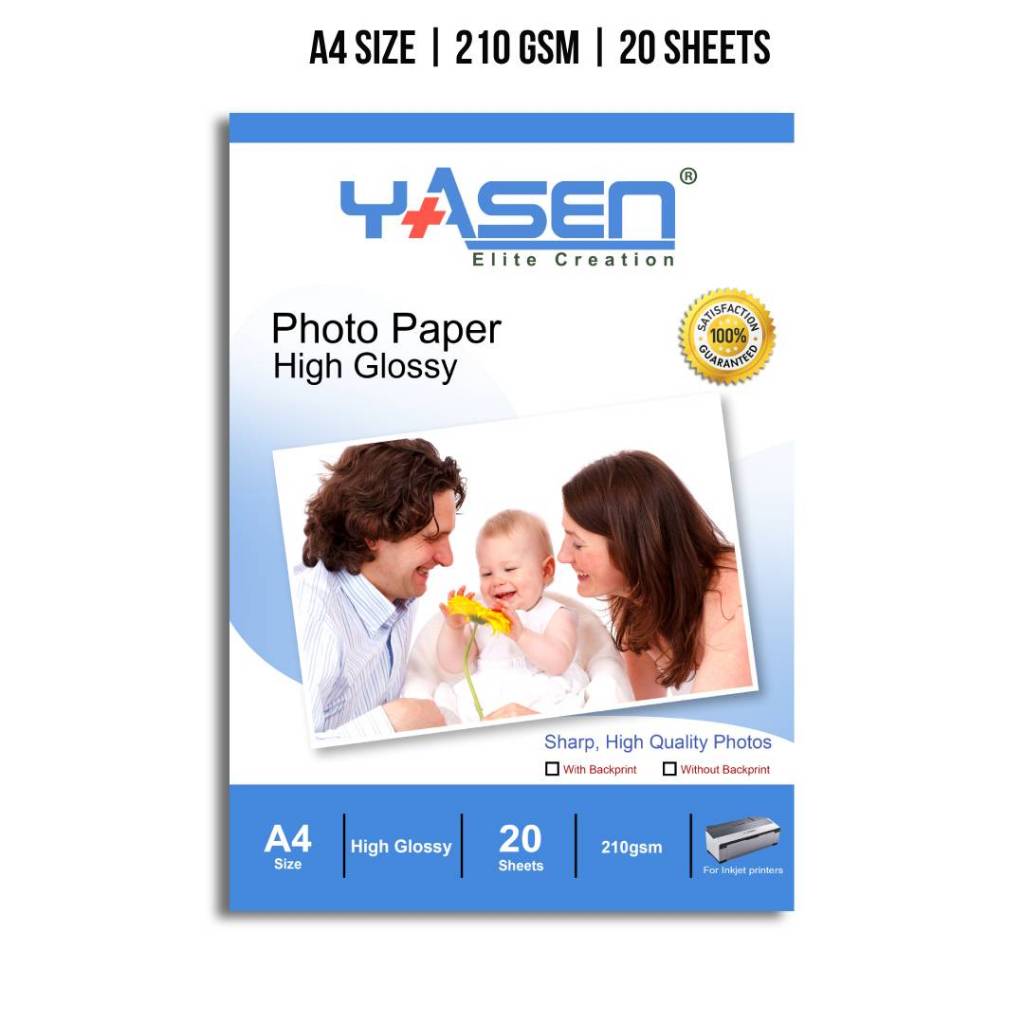 Yasen A4 Size Photo Paper No Back Print High Glossy 115GSM