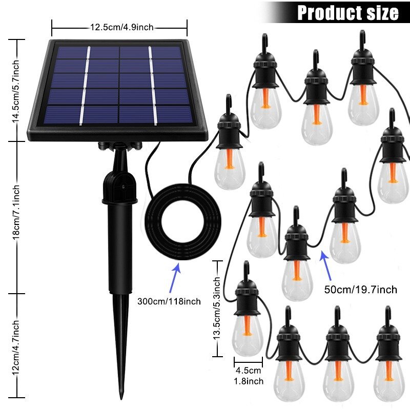 12 Bulbs Solar String Light Waterproof Edison Solar Bulb Lights ...