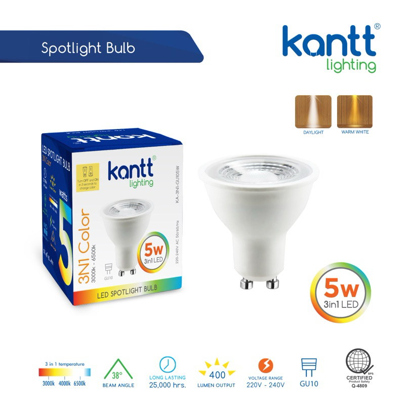 Kantt Lighting 3 Color LED GU10 Spot Light Bulb - 5W | Shopee Philippines