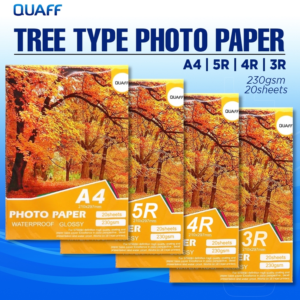 QUAFF Glossy Photo Paper 230GSM With Back Print A4 / 5R / 4R / 3R (20 ...