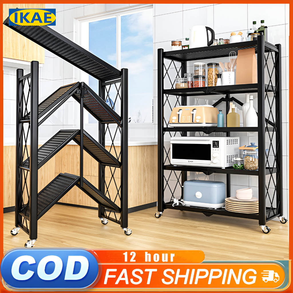 thumbnail image 2 of Costway 5-Tier Foldable Storage Shelf Unit On Wheels – Industrial Black, 30x13.5x60 Inches 2 of 5
