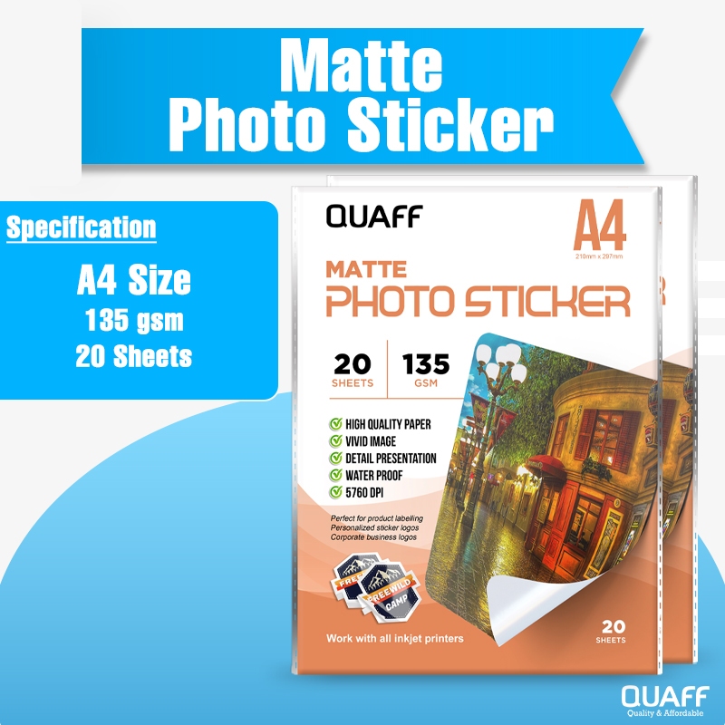 Quaff Matte Photo Sticker Paper 135gsm A4 Size 20 Sheets / Pack ...