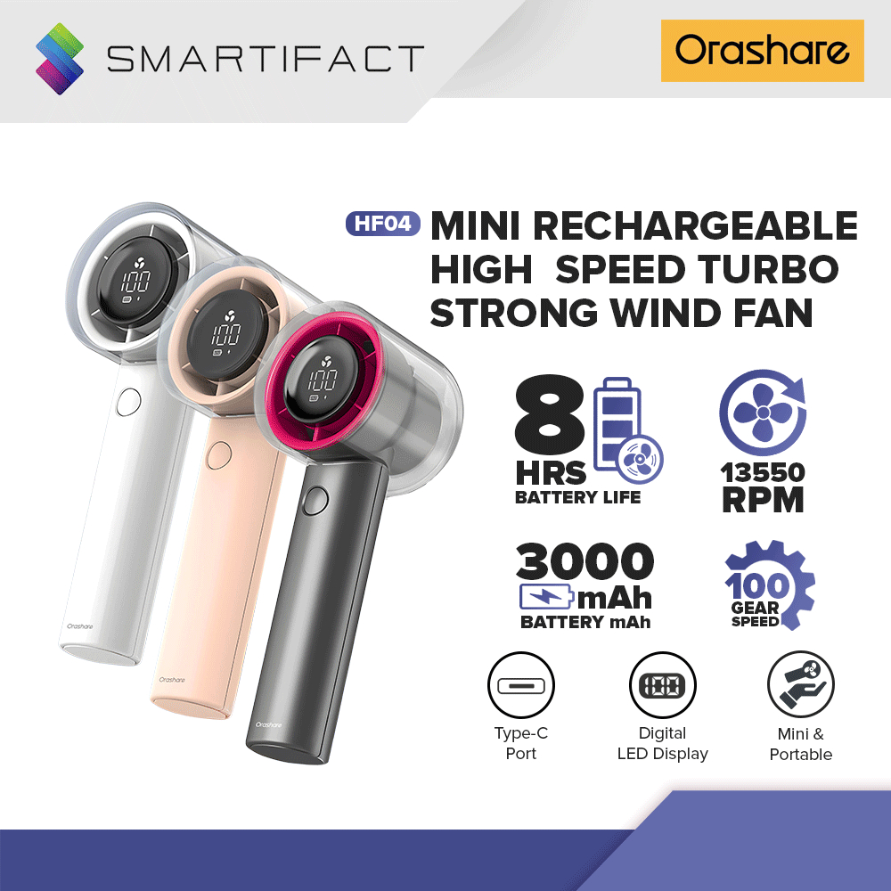 Orashare hf04 mini fan rechargeable high speed turbo strong wind 5 gear