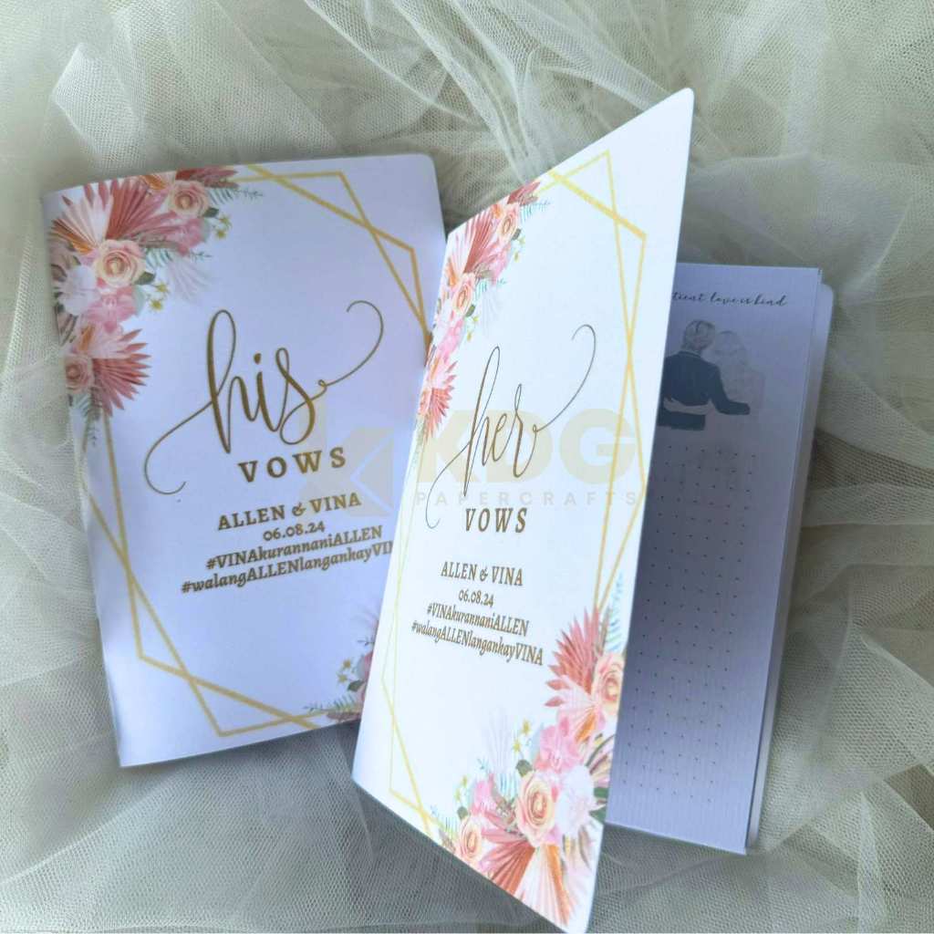1 pair - His and Her Wedding Vows Card - Pink / Dusty Pink / Rose Gold ...