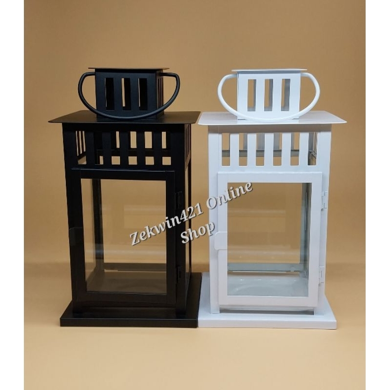 BORRBY ÌKEA Lantern for block candle, indoor/outdoor black/white, 28 cm
