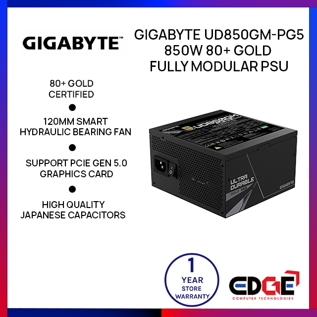 EDGE GIGABYTE UD850GMPG5 850W 80+ Gold Fully Modular PSU Power