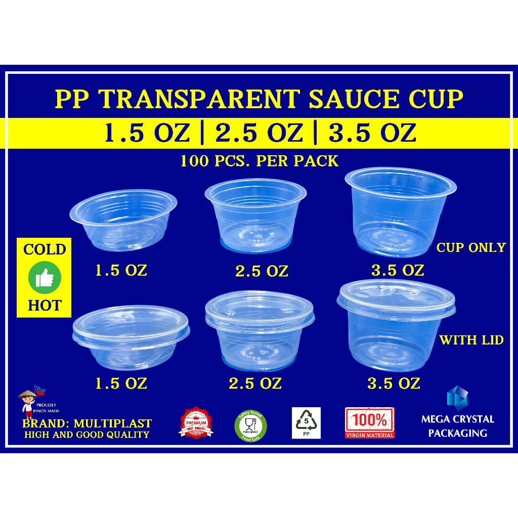 [100 Pcs] Sauce Cup Salad Cup PP All Sizes 1.5 oz | 2.5 oz | 3.5 oz ...