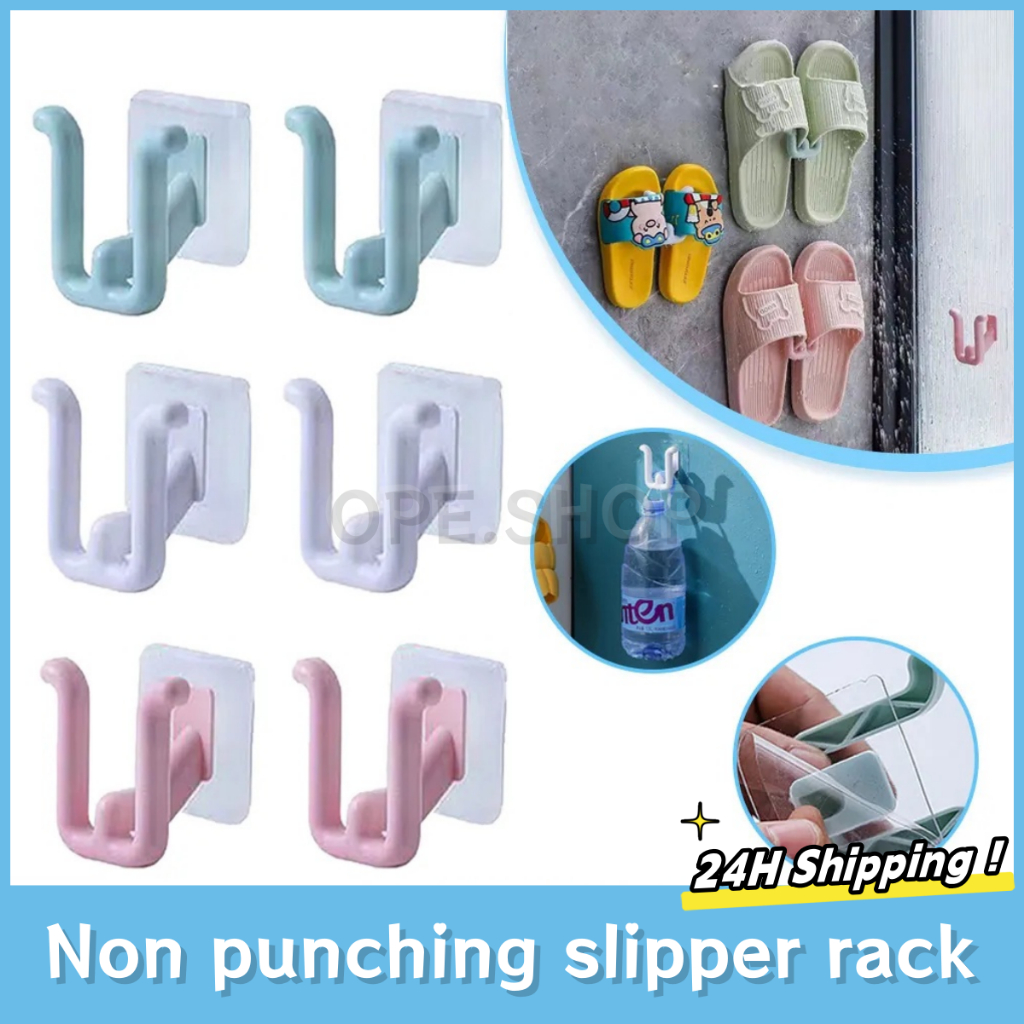 OPE No Punching Slippers Rack Wall Mounted Bathroom Slipper Hook Drying ...