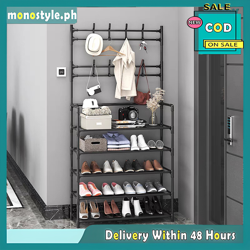 MONOSTYLE Multifunctional Shoe Rack Organizer Simple Floor Coat Rack ...