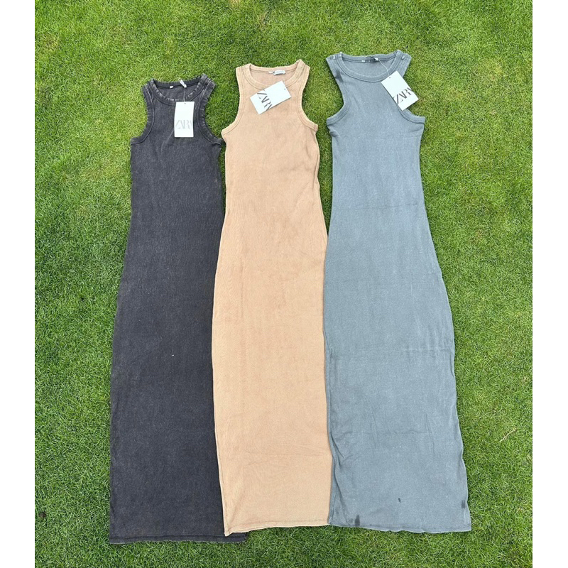 Zara Vintage Racerback Maxi Ribbed Dress | Shopee Philippines