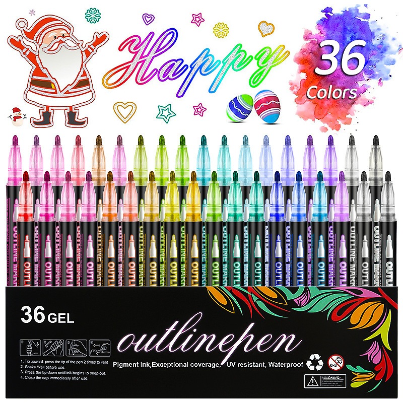 Double Line Contour Pens 8/12/24/36Colors Self-Outline Metallic