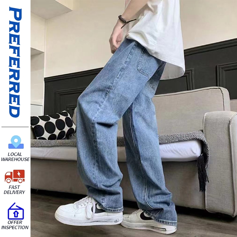 Light blue Denim Pants For Men Baggy Maong Pants Men Straight Cut Wide ...