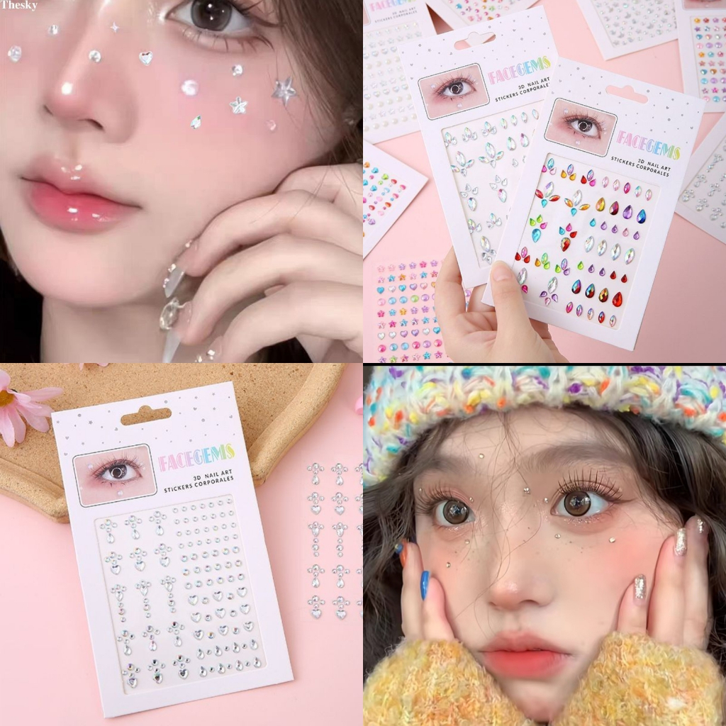【TY】Pearl Stickers Gemstone Stickers Girl Stage Diamond Stickers Face ...