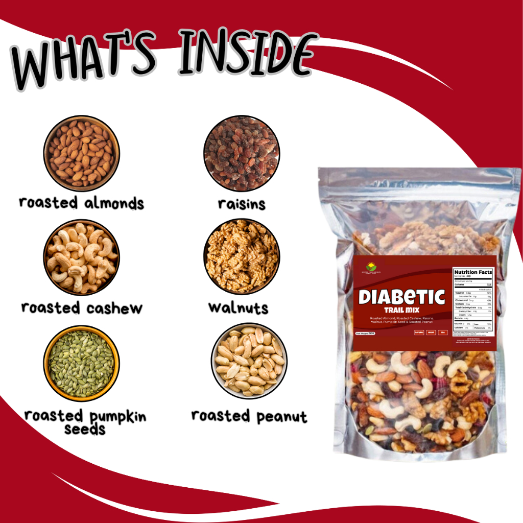 Diabetic Trail Mix (Roasted Almond, Raisin, Walnut, Roasted Cashew, Pumpkin Seed, Roasted Peanut