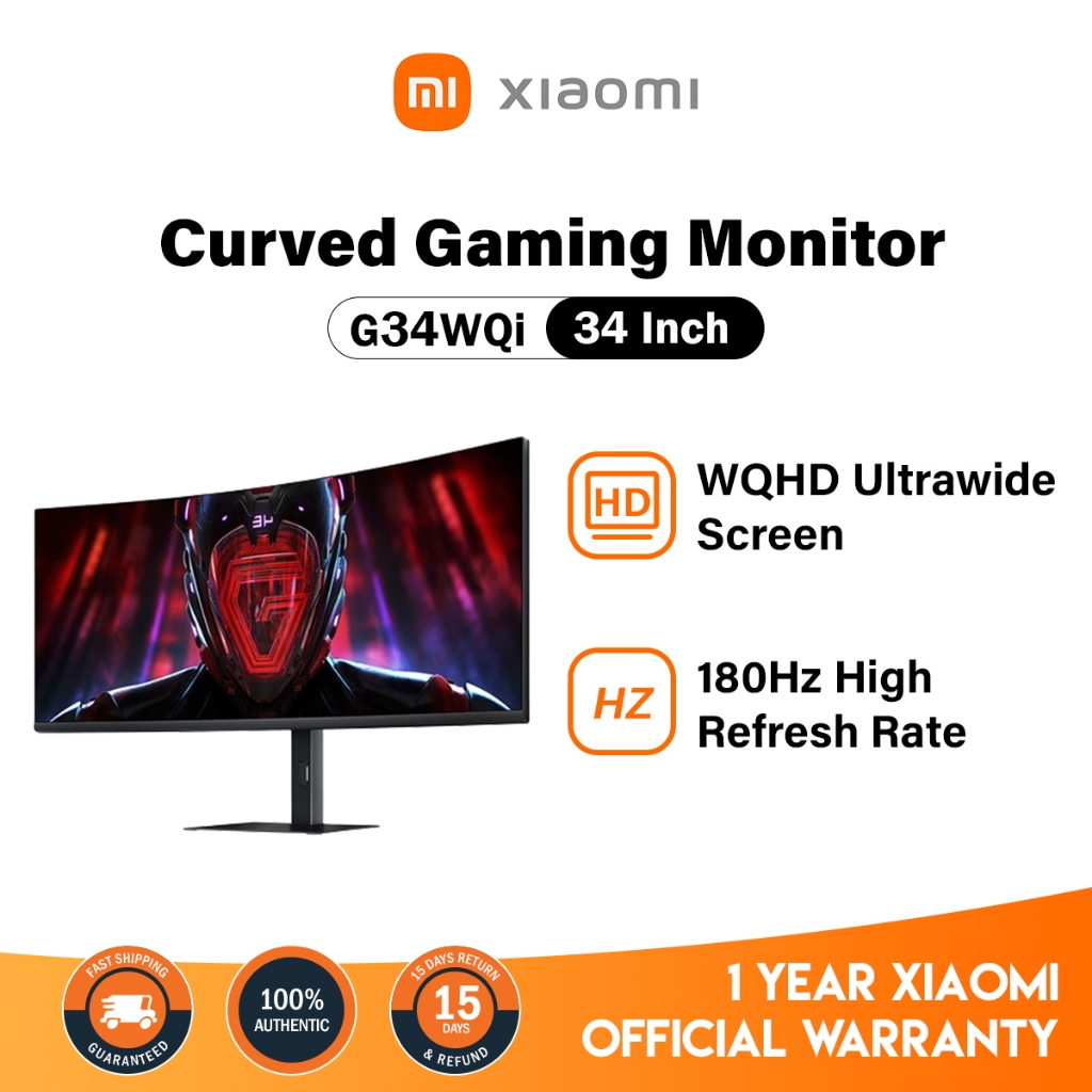 【1 Year Warranty】Xiaomi 34 Inch Curved Gaming Monitor G34i WQHD 180Hz ...