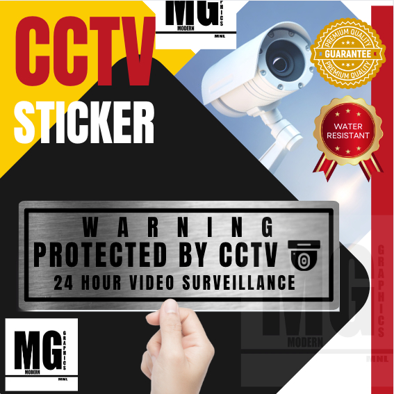 Modern Graphics Protected by CCTV Sticker (10 x 2.5 inches) Non-Fade ...