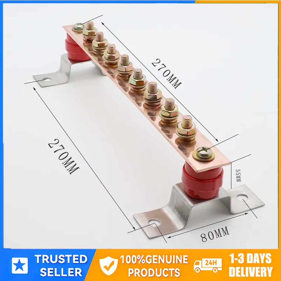 3x30 Red Copper Grounding Busbar Grounding Copper Bar Grounding Busbar