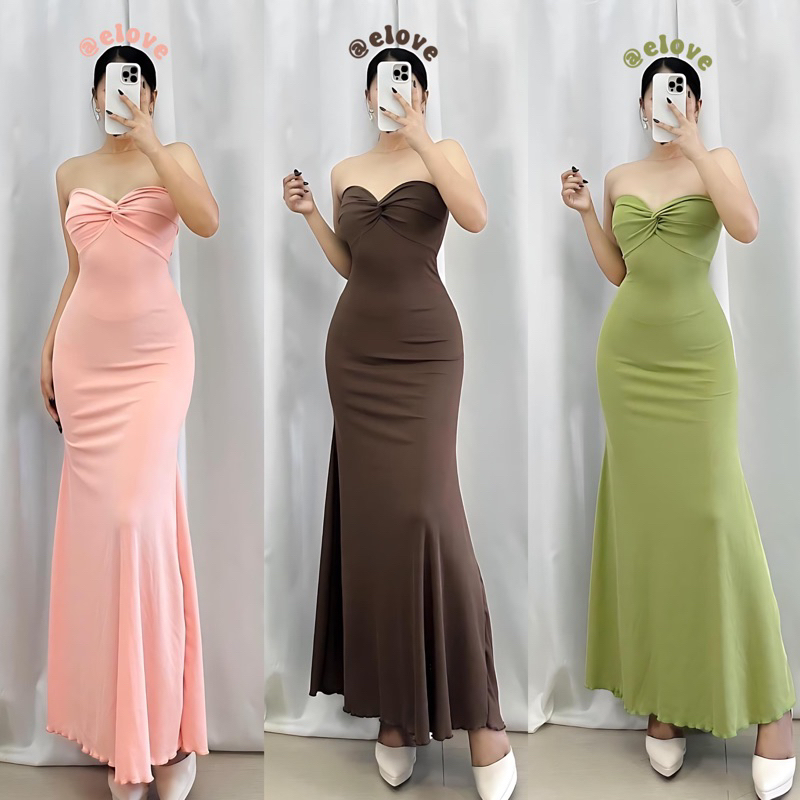 E DYESEBEL DRESS MAXI TWISTED TUBE LONG FITTED BODYCON KNITTED FABRIC WOMEN FEMALE Shopee Philippines