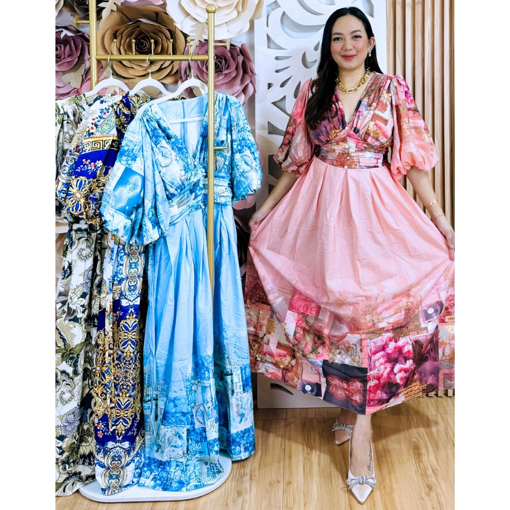 Authentic Vietnam Padded Maxi dress with puff sleeves (S-XL) | Shopee ...