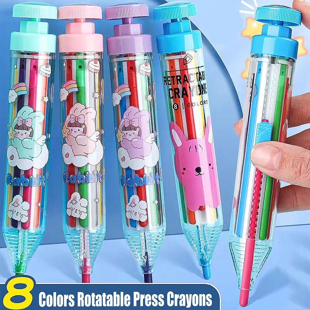 8 in 1 Rotating Crayon Cartoon Clickable Colorful Crayon for Children ...