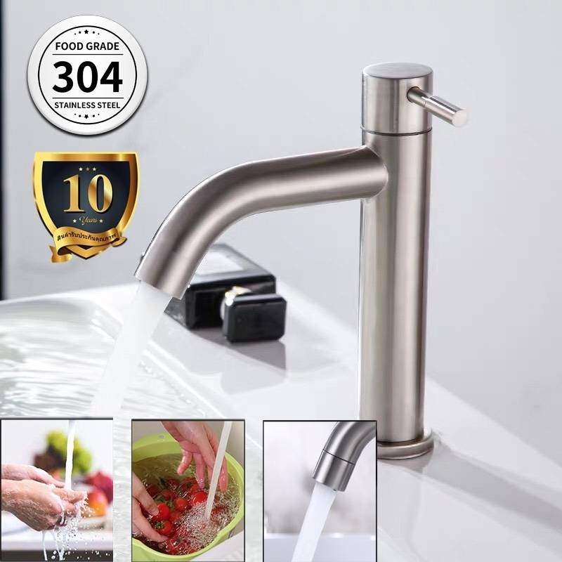SUS304 Stainless Steel Basin Faucet Cold Tap Faucet Counter Mount Sink ...