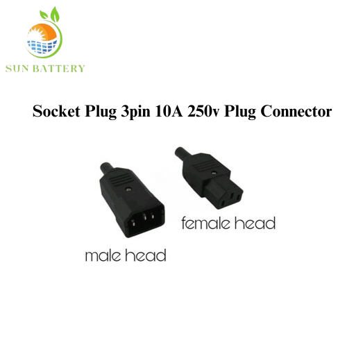 SUN BATTERY Socket Plug 3pin 10A 250v Plug Connector Male & Female ...