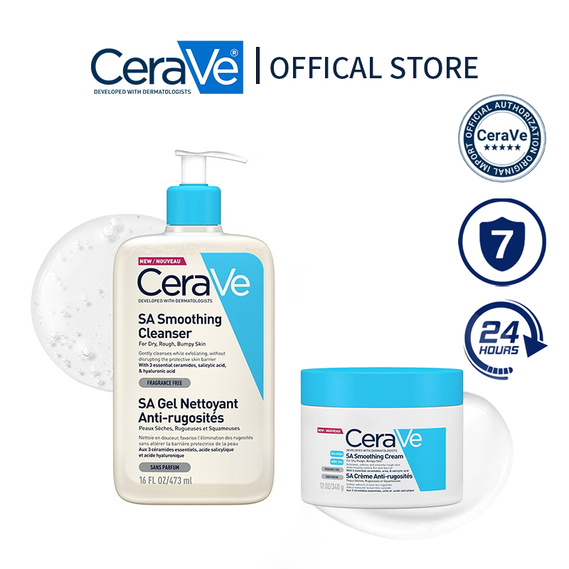 CeraVe SA Smoothing Cleanser & Cream Acne Pimple Remover Exfoliating