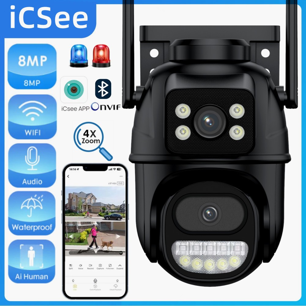 iCSee Dual-Lens 8MP 4K CCTV Camera Wireless Outdoor Waterproof Intercom ...