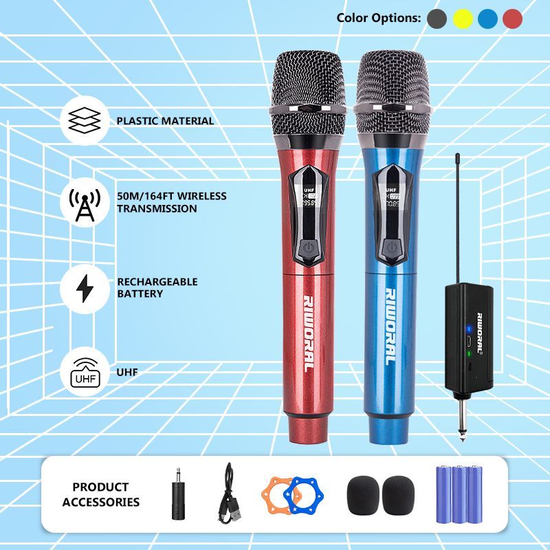 Wireless UHF Dual Handheld Metal Mic 1200 mAh Rechargeable Mic Karaoke ...