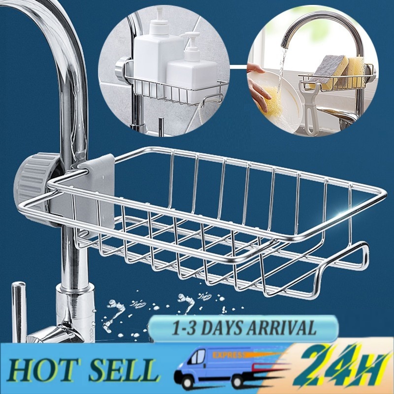 Stainless Steel Faucet Rack Kitchen Bathroom Tap Sink Storage Shelves ...