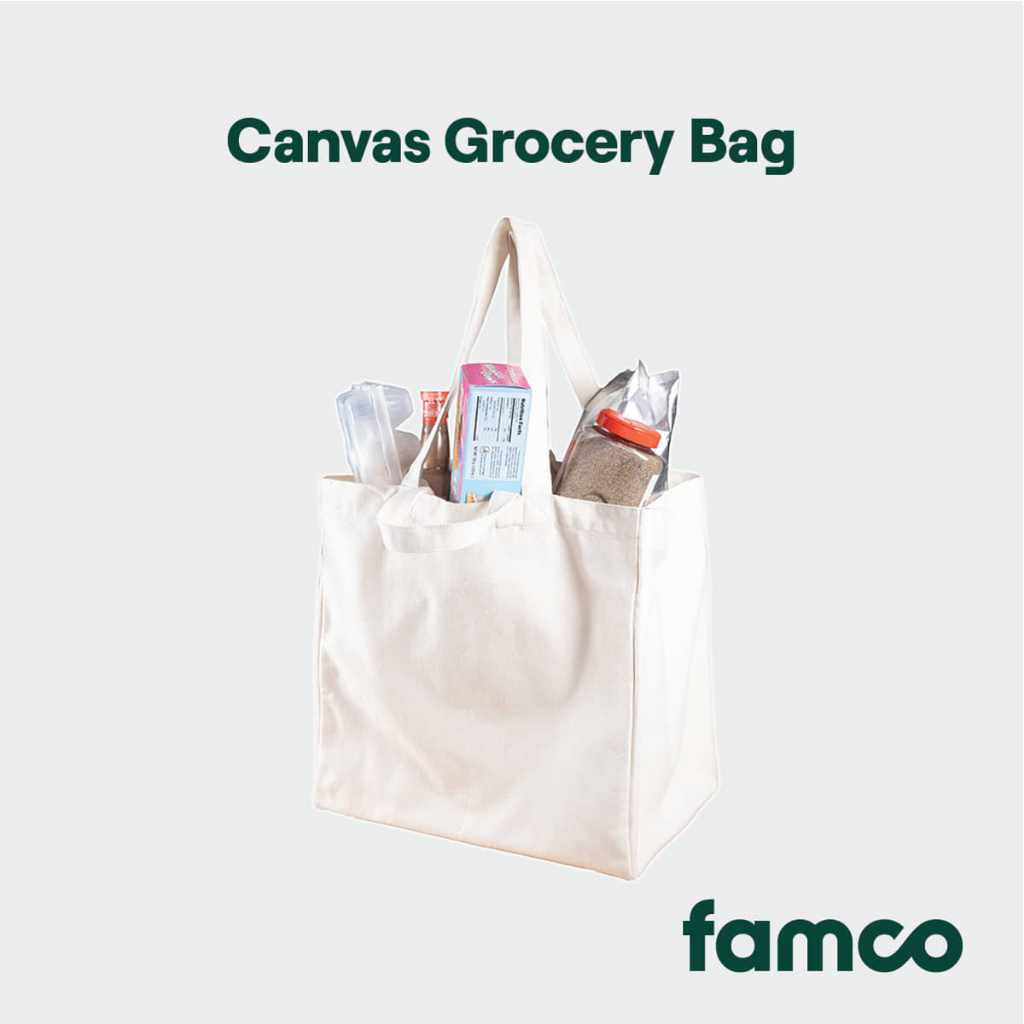 Famco Canvas Grocery Bag, 15x10x15 Durable And Eco-Friendly Minimalist ...
