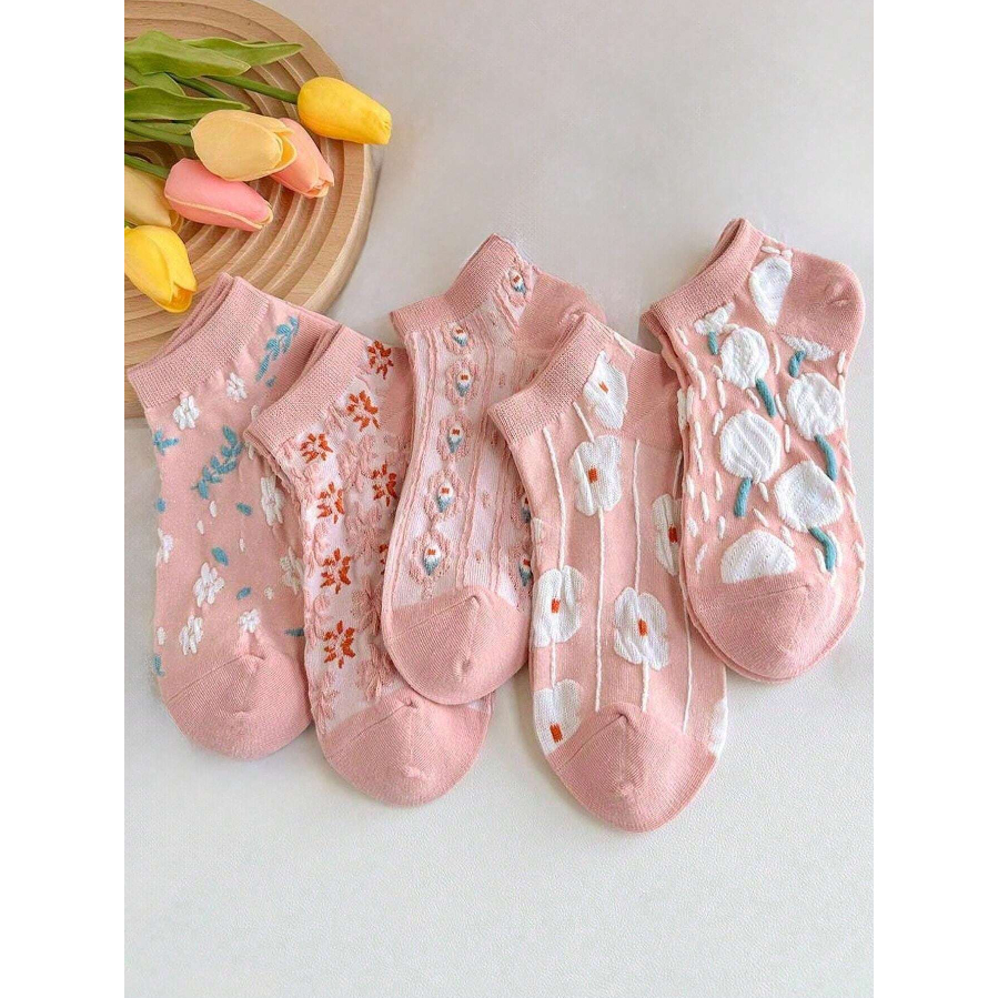 Purple Things and Stuffs - Vintage Embossed Pink Floral Low Cut Socks ...