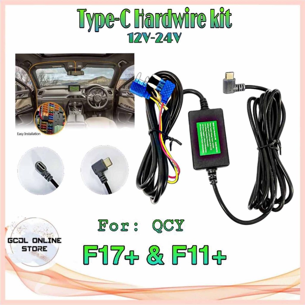 TYPE-C 12V/24V HARDWIRE KIT FOR QCY NEW F11+ AND F17+ Dash Cam HardWire ...