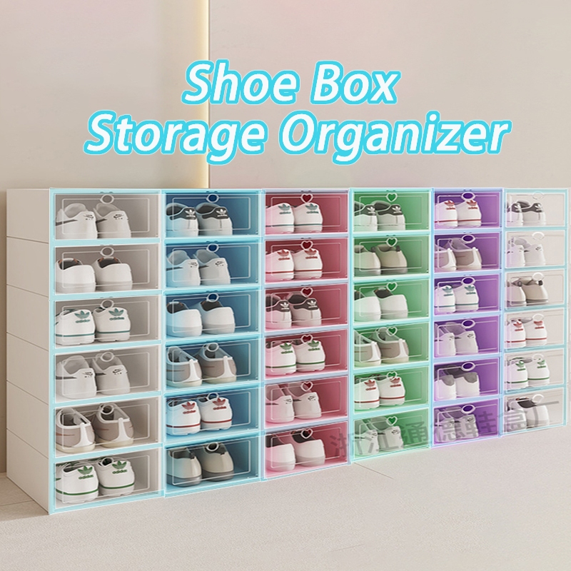 Shoe Box Storage Shoes Rack Organizer Stackable Drawer Large Case Hard ...