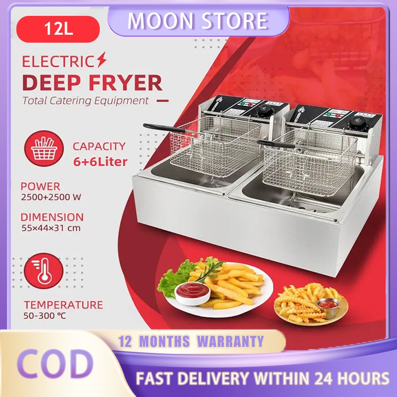 Double Deep Fryer Electric Stainless Steel Deep Oil Fryer 6/12 Liters