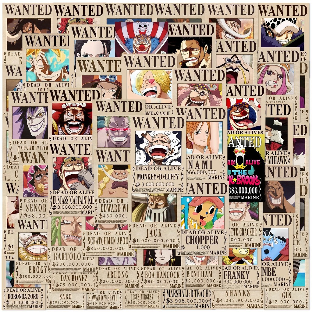 50Pcs One Piece Wanted WANTED Stickers,Waterproof stickers | Shopee ...