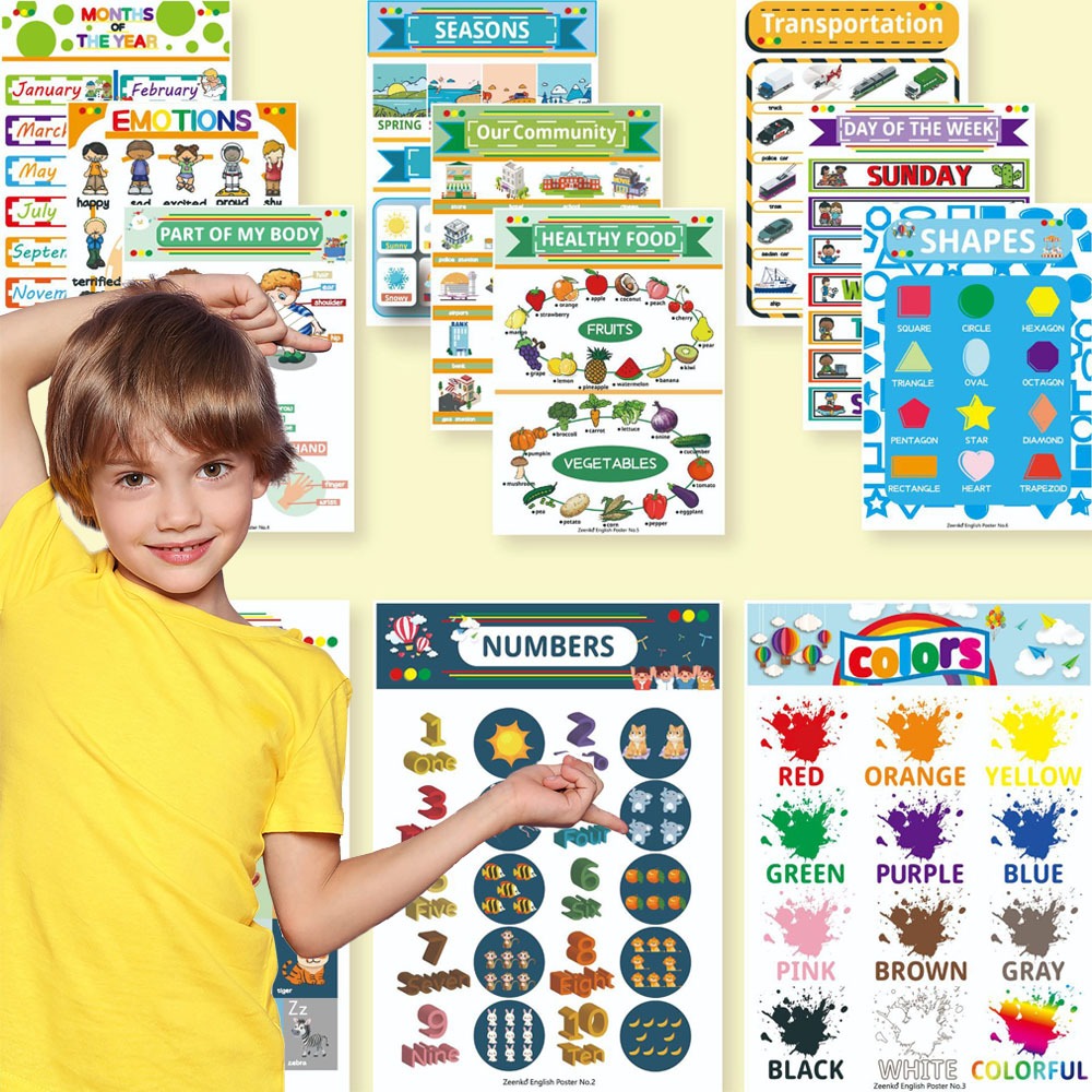 12PC Educational Chart For Kid ABC English Alphabet Number Chart Early