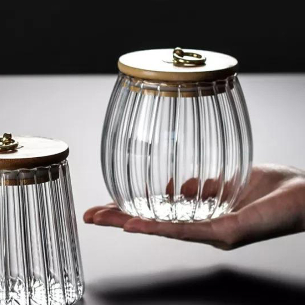 Crystal House Borosilicate Glass Storage Jar with Wooden Bamboo Lid ...
