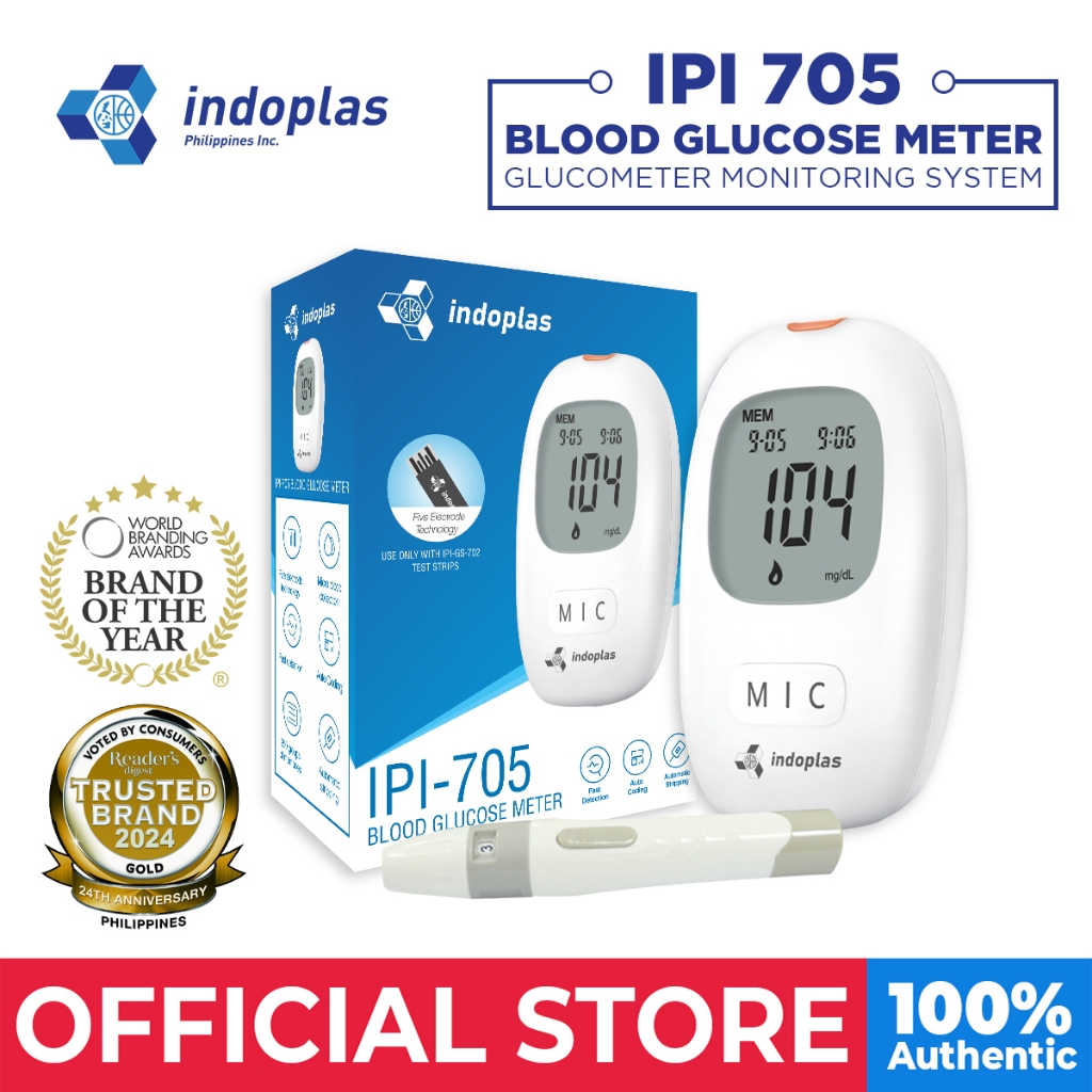 Indoplas Blood Glucose Meter Glucometer Monitoring System IPI-705 + 1 ...