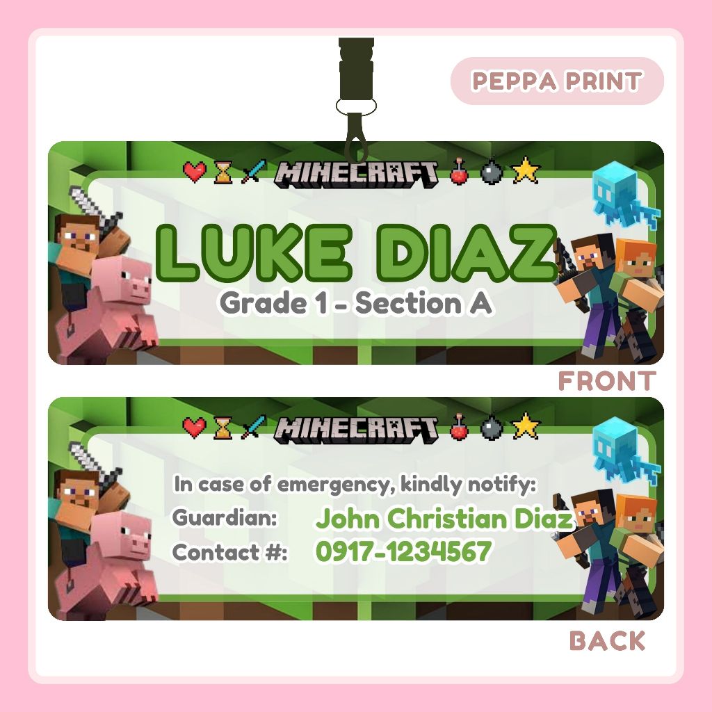 Minecraft Name Tag Bag Tag and Subject Sticker bundle customized ...