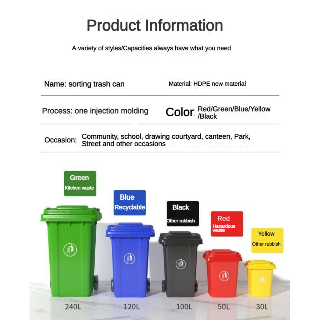 100L/120L/240L Wheeled trash cans, outdoor large trash cans with covers ...