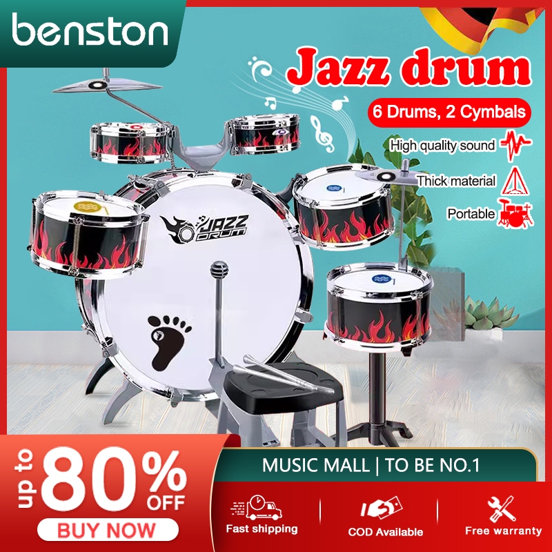 Children Kids Jazz Drum Set Musical Educational Instrument Toy 5-6 Drums  Small Stool for Boys Girls