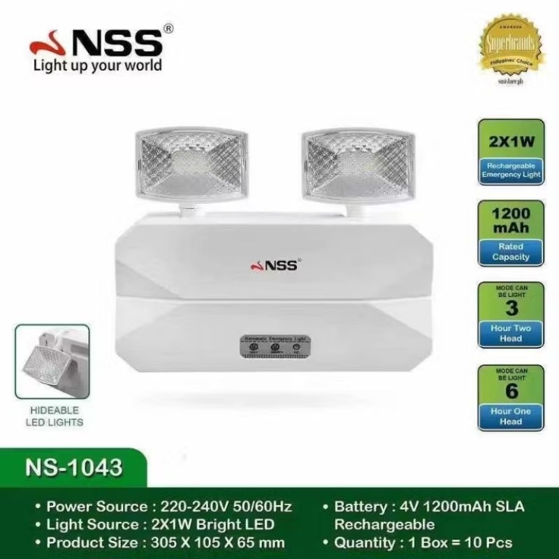 NSS Automatic Emergency Light NS-1043 with 1200mAh Battery and 2 LED ...
