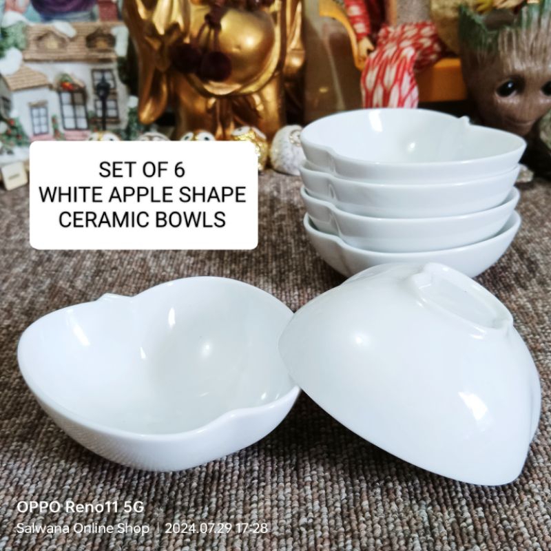 SET OF 6 WHITE APPLE SHAPE CERAMIC BOWLS • JAPAN SURPLUS | Shopee ...
