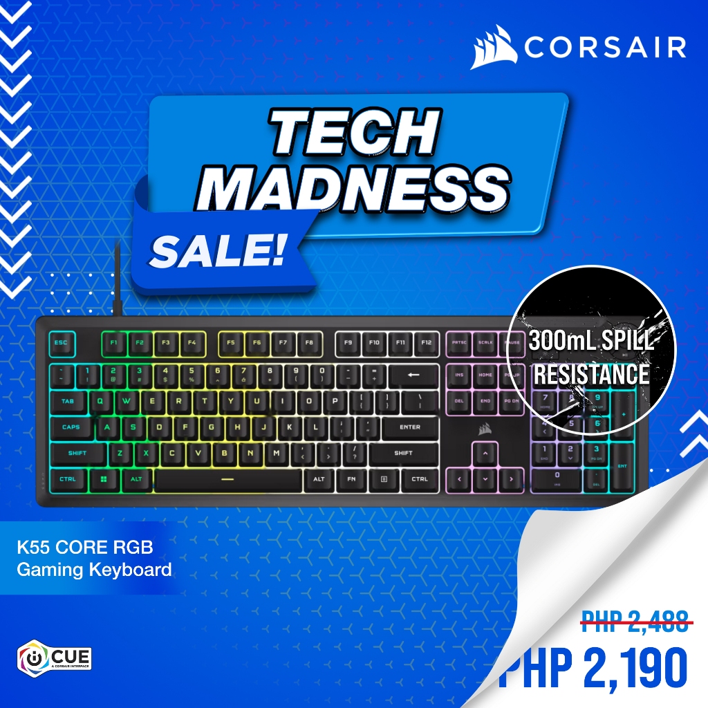 CORSAIR K55 CORE RGB Gaming Keyboard with fully customizable ten-zone ...