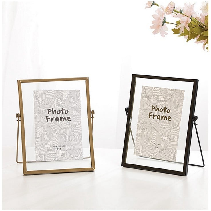 Gold Metal and Glass Photo Frame Folding Wire Desktop Picture Brass ...
