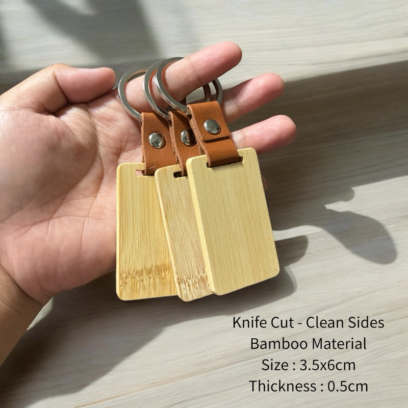 10pcs knife cut Bamboo keychain with Leather | Shopee Philippines