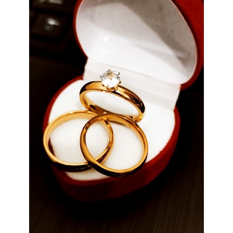 engagement ring wedding ring couple ring+ velvet box non fade