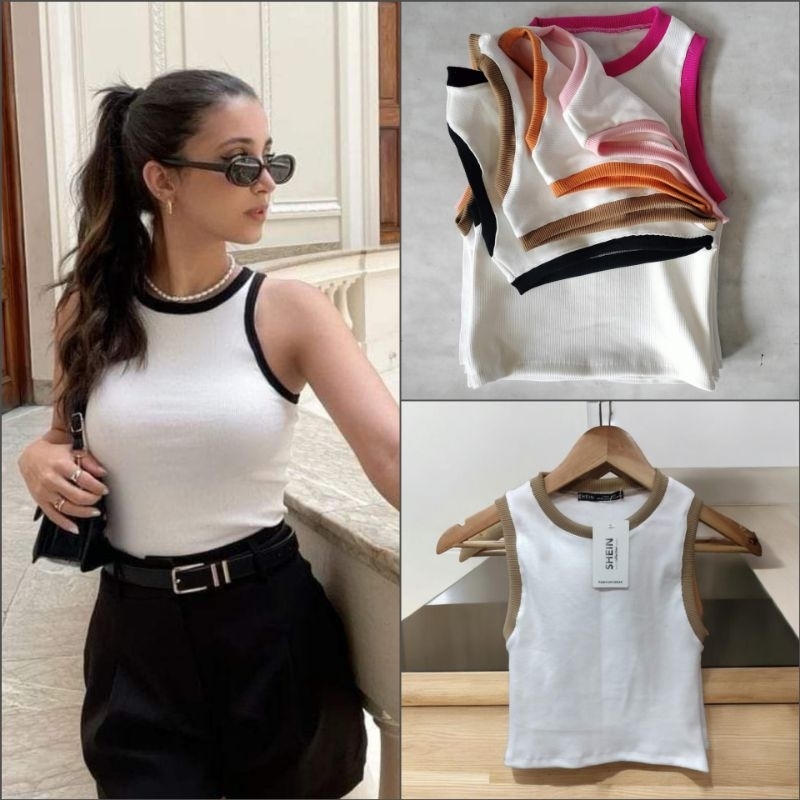 Gina Tricot - Canottiera In Jersey Color Crema Con Spalline Sottili - Foto 4